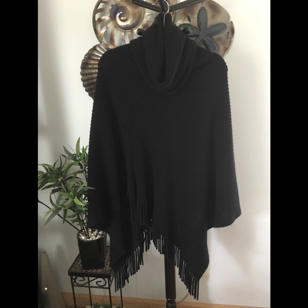 COPY - Black Turtleneck, Asymmetrical Poncho NWOT